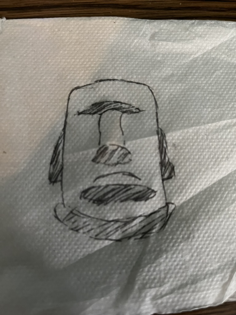 Moyai napkin ink drawing